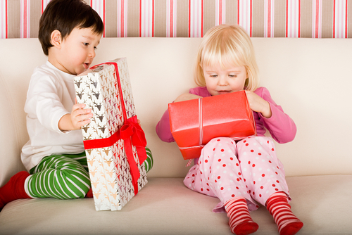 children opening presents